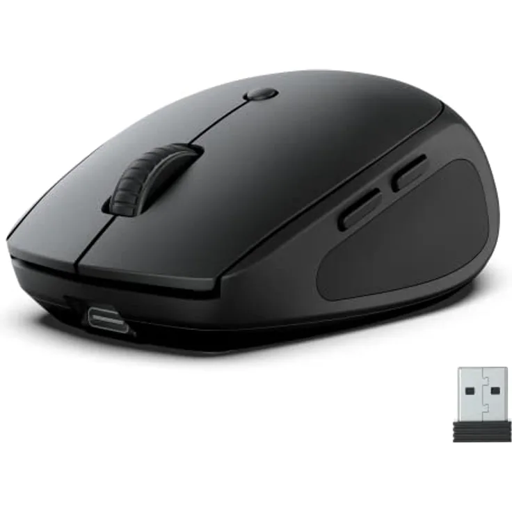 JLab Go Charge Maus kabellos, Bluetooth/Funkmaus wiederaufladbar - Tri Mode 5,0/5,0+2,4Ghz, Wireless Silent Mouse, kleine Maus (Schwarz)