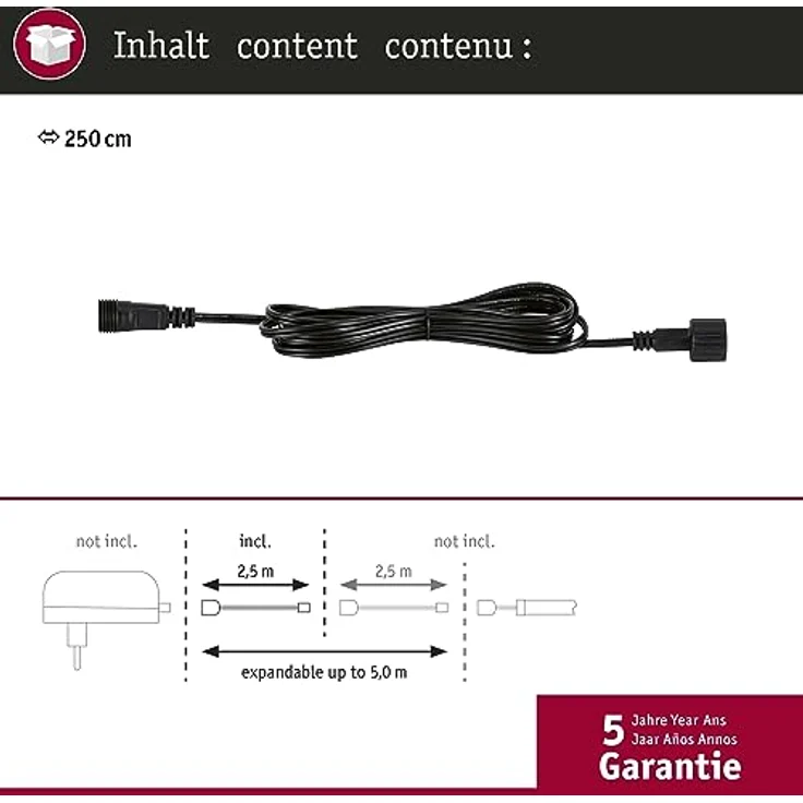 Paulmann 70525 SimpLED Zubehör LED Strip Verlängerungskabel Outdoor IP44 2,5m DC 24V Schwarz Kunststoff - Perfekte Ergänzung für spektakuläre Lichteffekte im Außenbereich – Bild 4