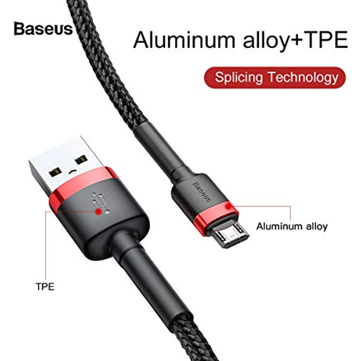Baseus Cafule Series Micro USB Ladekabel 2A, 3 Meter, Mesh Design, Schwarz – Bild 2