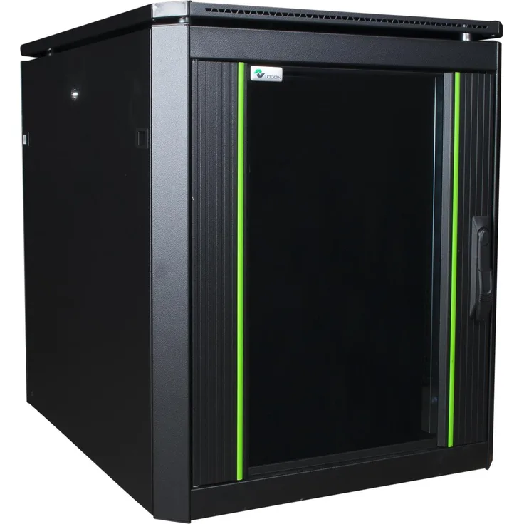 Logon 12U Serverschrank, 19 Zoll Rack mit 600 kg Tragfähigkeit, schwarz, passive Belüftung, abschliessbar, verbessertes Kabelmanagement