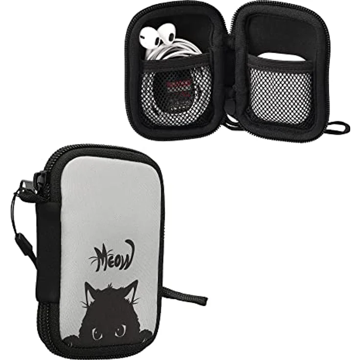 kwmobile In-Ear Kopfhörer Tasche - Neopren Cover Case in Grau Schwarz - Kompatibel mit Airpods, Sony WF-1000XM4, Galaxy Buds - Wasserdicht & mit 2 Innenfächern - Individuelles Design – Bild 1