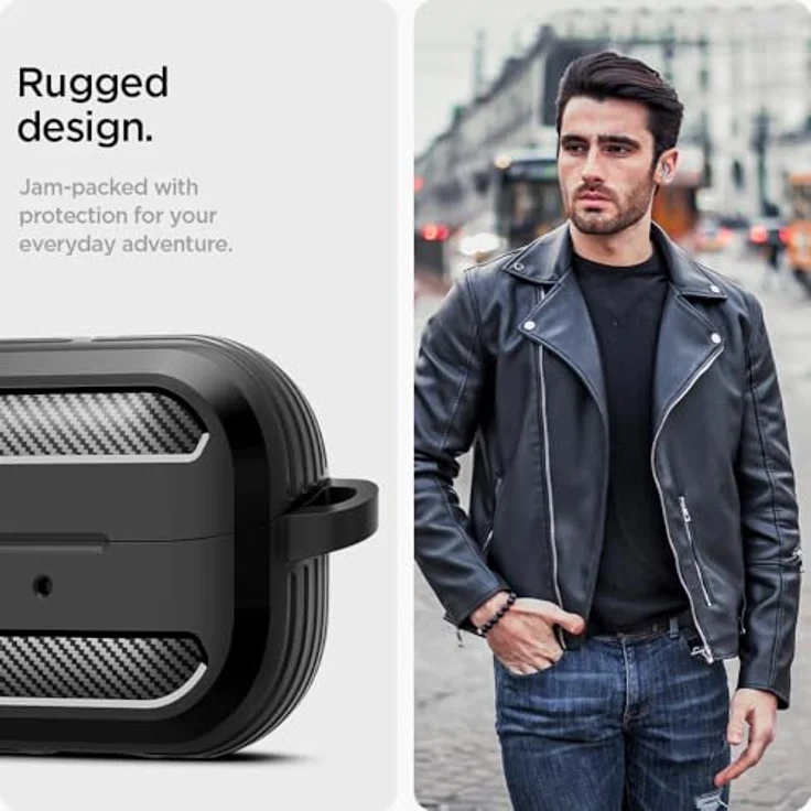 Spigen Rugged Armor Hülle Kompatibel mit Samsung Galaxy Buds 3 Pro | Galaxy Buds 3 - Matt Schwarz - Schutzhülle mit weichem TPU innen und hartem PC außen – Bild 4