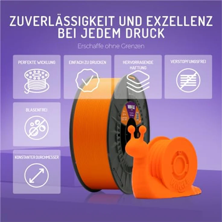 WINKLE PLA HD Filament 2.85mm Nemo Orange, 1kg Spule, FDM-kompatibel, Maßgenauigkeit +/- 0.05mm – Bild 4