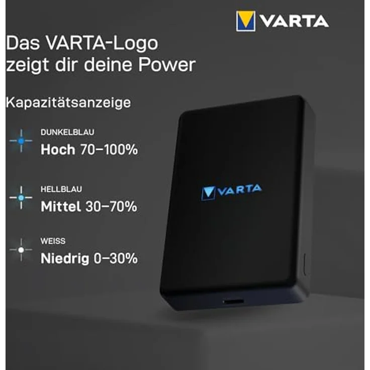 VARTA Mag Pro Power Bank 5.000mAh, magnetische kabellose Powerbank, kompatibel mit MagSafe & Qi, 7,5W, USB Typ C, schwarz – Bild 2