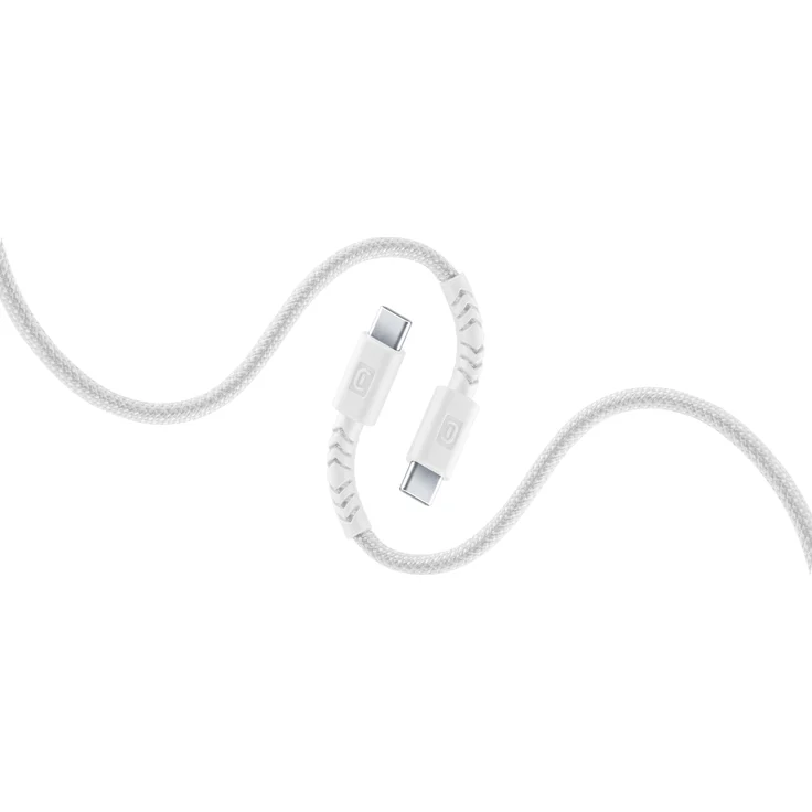 Cellular Line Flexi Braided Data Cable, USB C auf USB C, bis 60 W, 2,5 m, Weiß