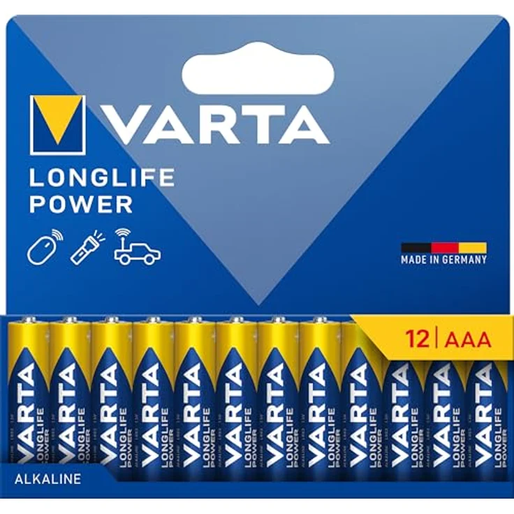 Varta Batterien AAA, 12 Stück, Longlife Power, Alkaline, 1,5V, plastikfreie Verpackung, Made in Germany – Bild 1