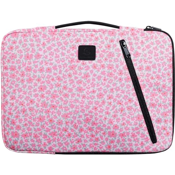Exacompta Laptophülle Liberty, Kunstfaser, rosa, bis 35,6 cm (14 Zoll), wasserabweisend, mit einziehbarem Griff und Reißverschlusstasche
