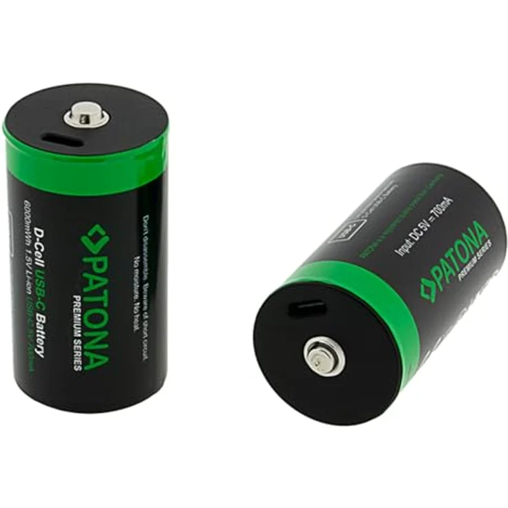 PATONA LR20 Mono D Akkus USB-C (2er Pack), 1.5V / 6.0 Wh/Aufladbar über USB-C (700mA), USB-C Ladekabel mit 2 Anschlüssen - 1412, wiederaufladbare Akkus für unterwegs und zu Hause – Bild 5