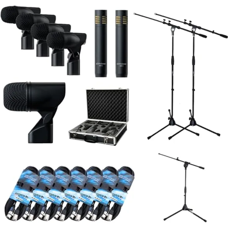 PreSonus DM-7 Drum-Mikrofonset + keepdrum Zubehör, hochwertige Mikrofone für Schlagzeugaufnahmen, schwarz
