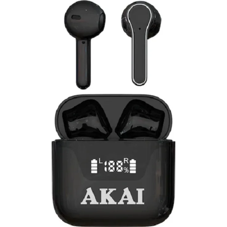 Akai BTE-J101 In-Ear Wireless BT Kopfhörer, Schwarz, 20 - 20000 Hz, Kabellose Reichweite 10 m