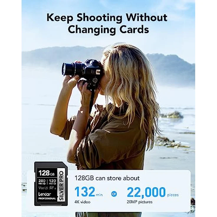Lexar Silver Pro SD Karte 128GB, SD Speicherkarte UHS-II, V60, U3, C10, SDXC Karte, Bis zu 280 MB/s Lesen, für professionelle Fotografen, Videofilmer, Enthusiasten (LSDSIPR128G-BNNAA) – Bild 4
