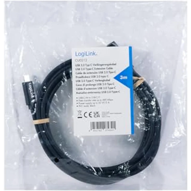 Logilink CU0212 - USB 2.0 Typ-C Verlängerungskabel mit PD Unterstützung (PowerDelivery), Schwarz, 3m – Bild 4