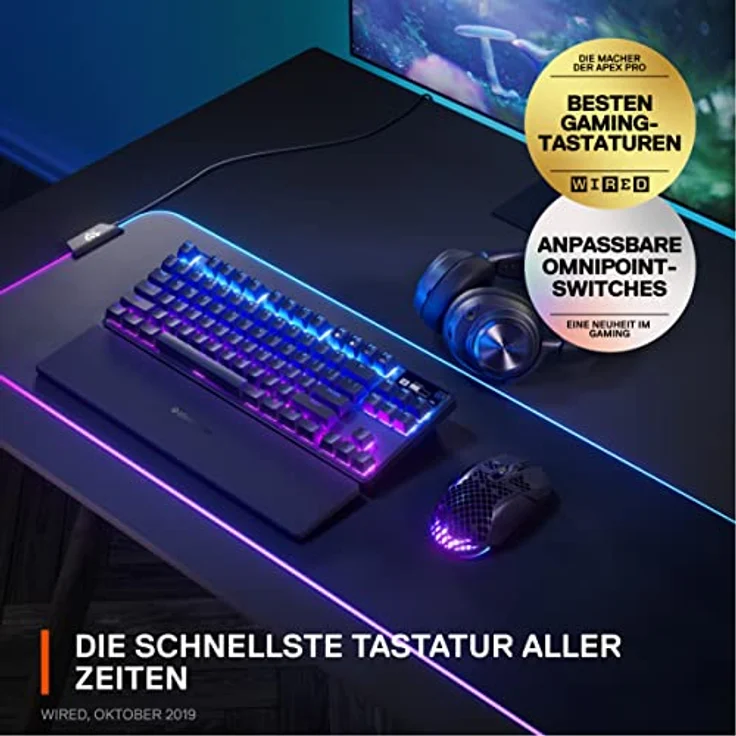 SteelSeries Apex Pro TKL Wireless (2023) - Mechanische Gaming-Tastatur – Die weltweit schnellste Tastatur – Anpassbares Ansprechverhalten – Bluetooth 5.0 – 2,4 GHz – Deutsches (QWERTZ) Layout – Bild 3