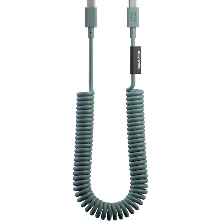 Native Union USB-C Spiralkabel 60W, 2,4m Serie POP, Schnellladen, Salbeigrün