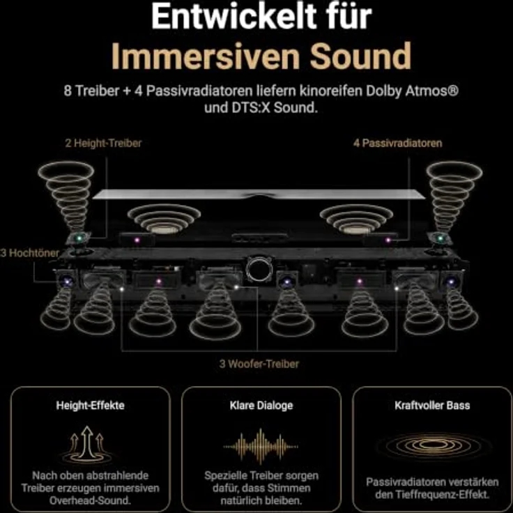 WiiM Sound Bar, Multiroom Soundbar mit 135 W, Dolby Atmos, Touchdisplay und Sprachsteuerung, Schwarz Matt – Bild 5
