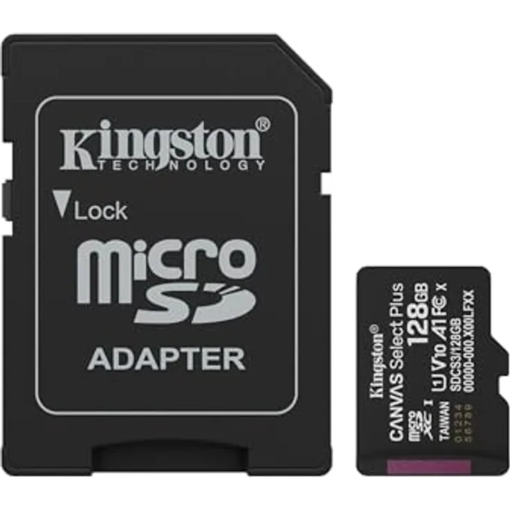 Kingston Canvas Select Plus microSD Speicherkarte 128GB microSDXC Gen3 150MB/s A1 mit SD Adapter