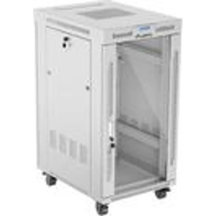 Lanberg FF01-6822-12SL Rackschrank 22U, freistehendes Rack, grau, maximal 1200 kg Tragfähigkeit, mit LCD-Panel und Glasfront
