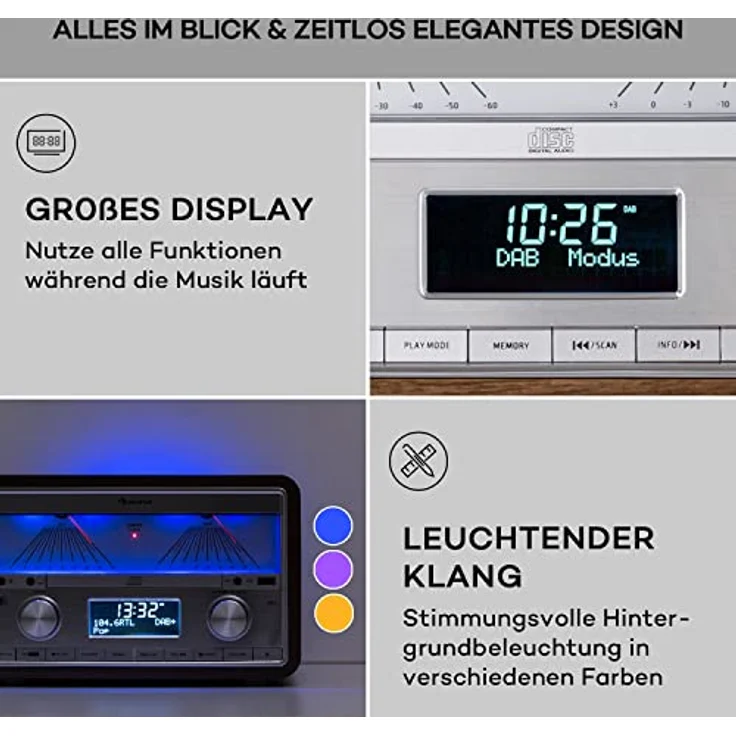 Auna DAB Radio CD-Player für Zuhause, FM/DAB/DAB+ Radio mit Bluetooth und AUX, 25W Abnehmbare Micro-Lautsprecher, LCD-Display, Fernbedienung, MP3, USB & Musik-Streaming, DAB Radio Netzbetrieben – Bild 5
