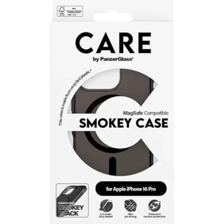 CARE by PanzerGlass Smokey Case für Apple iPhone 16 Pro, stoßfeste Handyhülle mit verbessertem Kameraschutz, kabelloses Laden, MagSafe-kompatibel, aus recyceltem Plastik – Bild 5