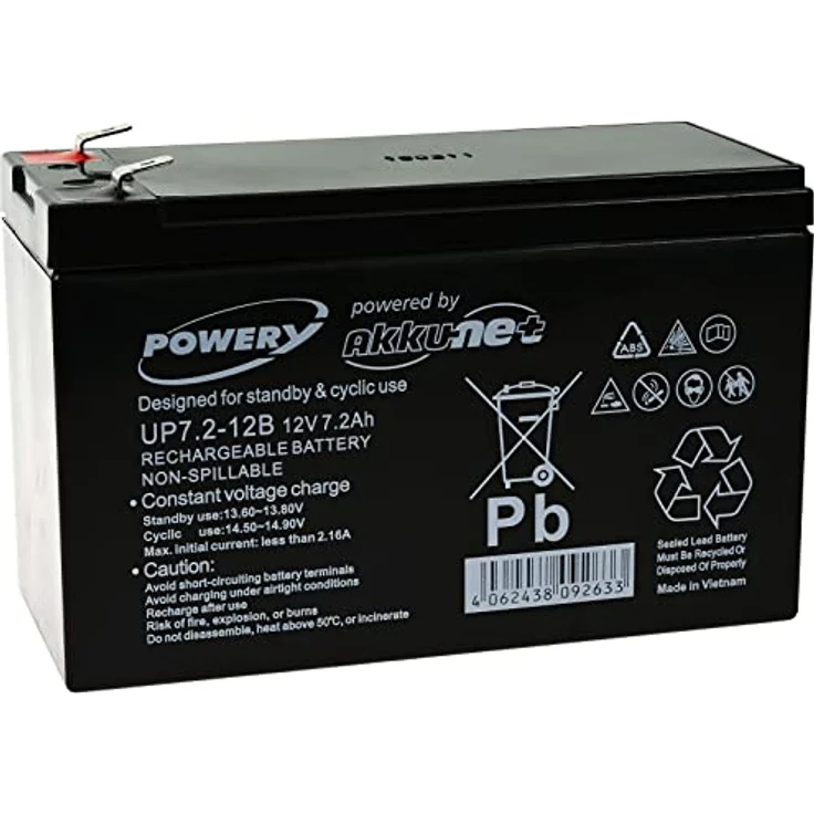 akku-net Blei-Gel Akku LC-R127R2PG1, 12V 7,2Ah, hochwertige Qualitätszellen, schwarz, 100% kompatibel – Bild 1