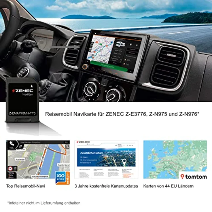 Zenec Z-EMAP76MH-TT3 Camper-Navisoftware, 32 GB microSDHC, 3 Jahre Kartenupdates, 3D Karten für 44 EU-Länder, Camping P.O.I. mit 20.000 Plätzen – Bild 2
