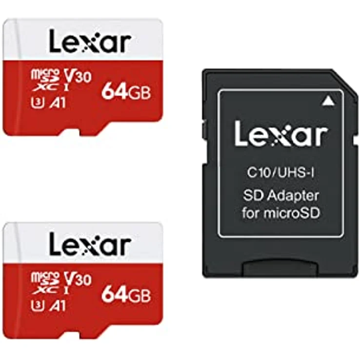 Lexar Micro SD Karte 64GB 2er Pack, UHS-I, U3, A1, V30, C10, bis zu 100 MB/s, 4K UHD, inkl. Adapter für Smartphone und Kamera – Bild 1