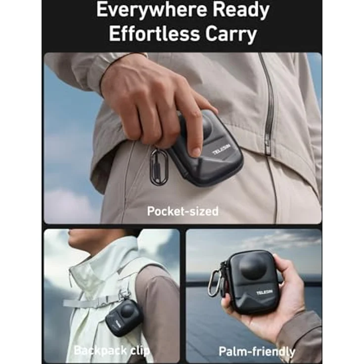 TELESIN Telesin DJI Osmo 360 Schutztasche, starren PU-Schale, weiches Samt-Innenfutter, wetterbeständig, schwarzes Design – Bild 4
