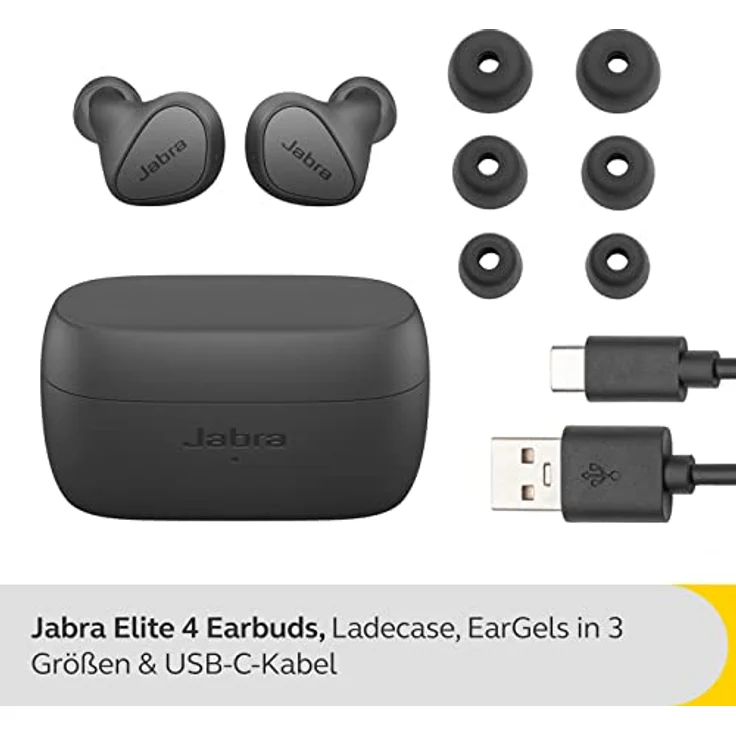 Jabra Elite 4 schnurlose In-Ear-Kopfhörer mit aktiver Geräuschunterdrückung - bequeme Bluetooth mit Spotify Tap Playback, Google Fast Pair, Microsoft Swift Pair und Multipoint - Dunkelgrau – Bild 2