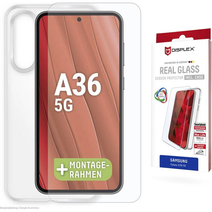 DISPLEX Real Glass Set für Samsung Galaxy A36 5G, Transparentes TPU-Case + 10H Panzerglas mit erhabenem Kamera-Schutz