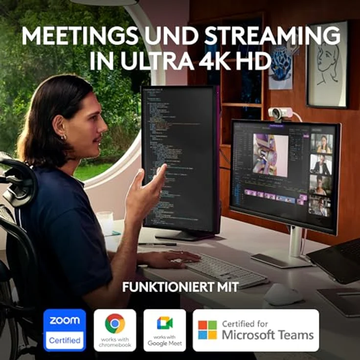 Logitech MX Brio Ultra HD 4K Collaboration and Streaming Webcam, 1080p at 60 FPS, Dual Noise Reducing Mics, Show Mode, USB-C, Webcam Cover, Works with Microsoft Teams, Zoom, Google Meet, Pale Grey – Bild 2