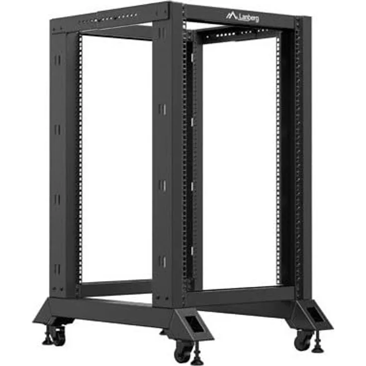 Lanberg OR01-6818-B, 18 HE 19 Zoll Serverschrank, Schwarz, offenes Rahmen-Design, max. Tragfähigkeit 600 kg, abschließbar, 590 mm Einbautiefe