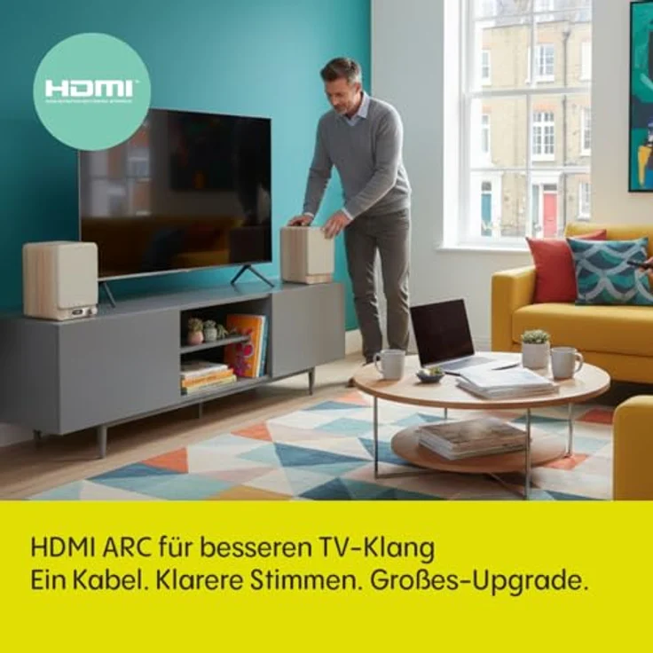 Pure Classic Active TV HiFi Radio Soundsystem, echtes Stereo mit HDMI ARC, Bluetooth 5.3, DAB+ & FM Radio, USB-C Soundkarte, OLED Display, Fernbedienung, Baumwoll-Weiß/Eiche – Bild 3