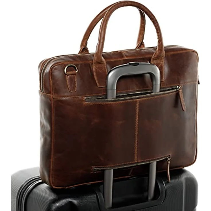 SID & VAIN Laptoptasche schmal Boston aus Premium Leder I Business-Tasche groß für Herren und Damen 17 Zoll Laptop-Fach I Umhängetasche Aktentasche braun handgefertigt – Bild 3