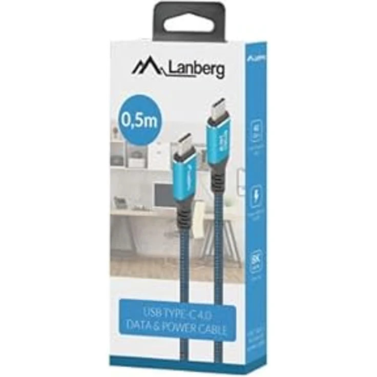 LANBERG USB-C M/M USB4 Kabel 0,5m, 240W, 8K@60Hz, schwarz/blau – Bild 5