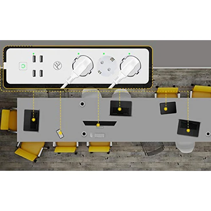 Tellur WiFi Power Strip, 3 Outlets, 4*USB 4A, 2200W, 10A, 1.8m (3 x, 1.80 m)  – Bild 4