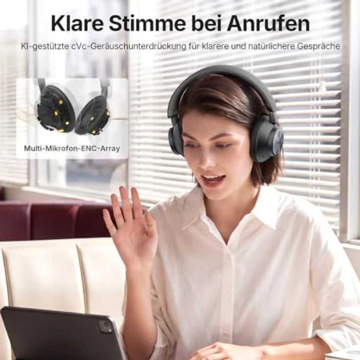 EarFun Wave Pro X, Noise Cancelling Kopfhörer mit Dual-Treiber, aptX Lossless Hi-Res Audio, 90 Std. Akku, 8 KI-Mikrofone, Bluetooth 6.0, Multipoint, App – Bild 4