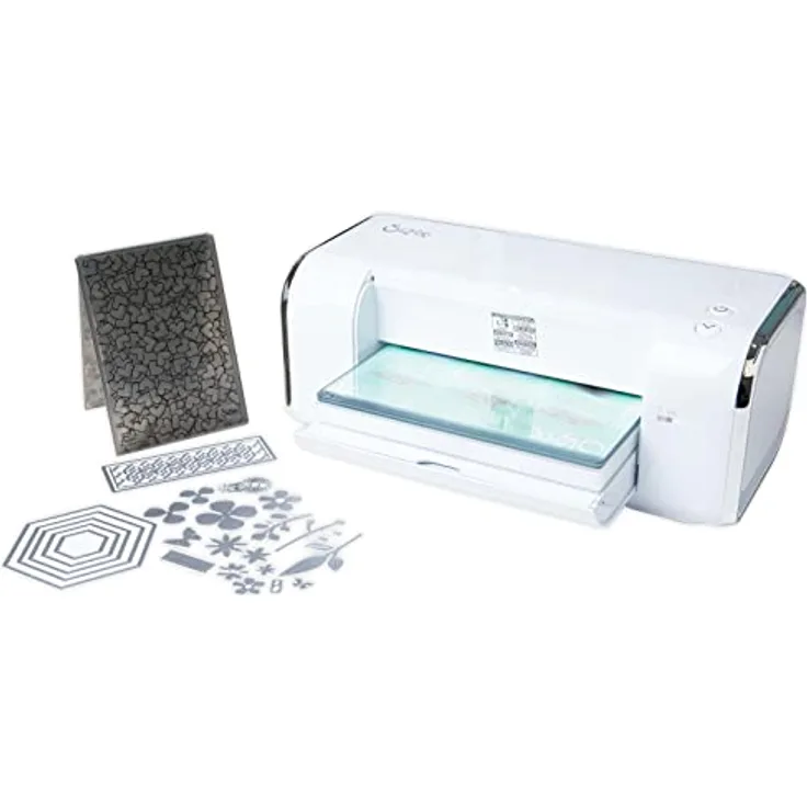 Sizzix Big Shot Switch Plus Set, vollelektrische Stanz- und Prägemaschine für Anfänger, DIN A4, weiß-grau, inkl. 24 Thinlits-Schneideschablonen und 1 3D-Prägefolder