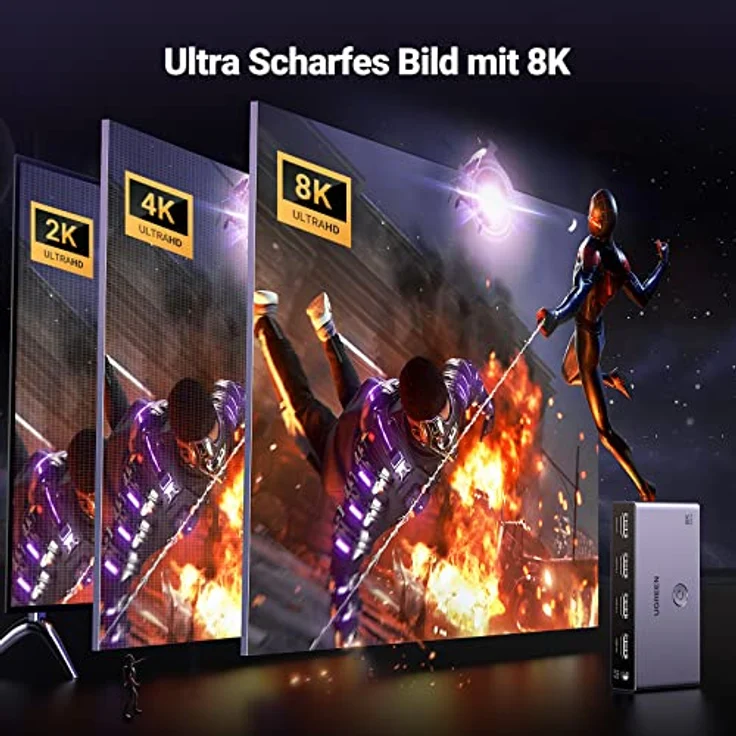 UGREEN HDMI 2.1 Switch 8K@60Hz HDMI Splitter 3 In 1 Out HDMI Umschaltpulte Unterstützt VRR & ALLM, Dolby Vision, Kompatibel mit PS5, Xbox, Apple TV, DVD Spieler - Blau – Bild 4