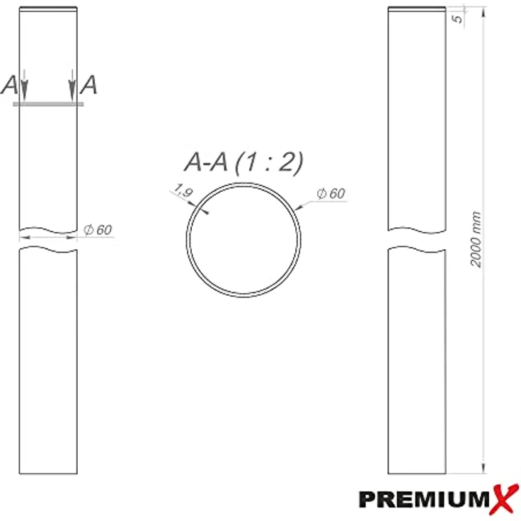 Premium X Antennenmast 2m Ø 60mm Stahl SAT Mast Satellitenmast Mastrohr Stangenrohr Halterung für Satelliten-Schüssel – Bild 4