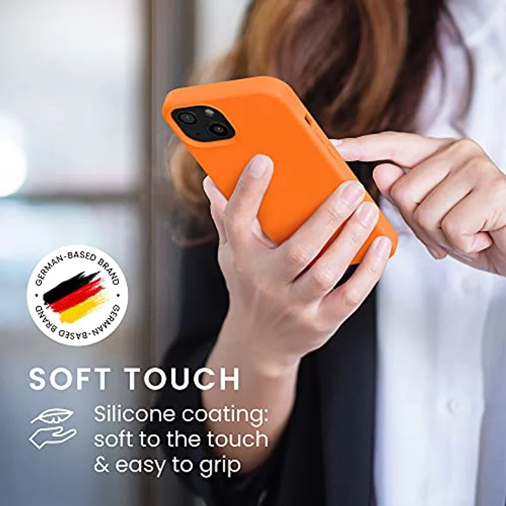 kwmobile Handyhülle für iPhone 13, Silikon Case in Fruity Orange, kabelloses Laden, rutschfest und elastisch – Bild 4