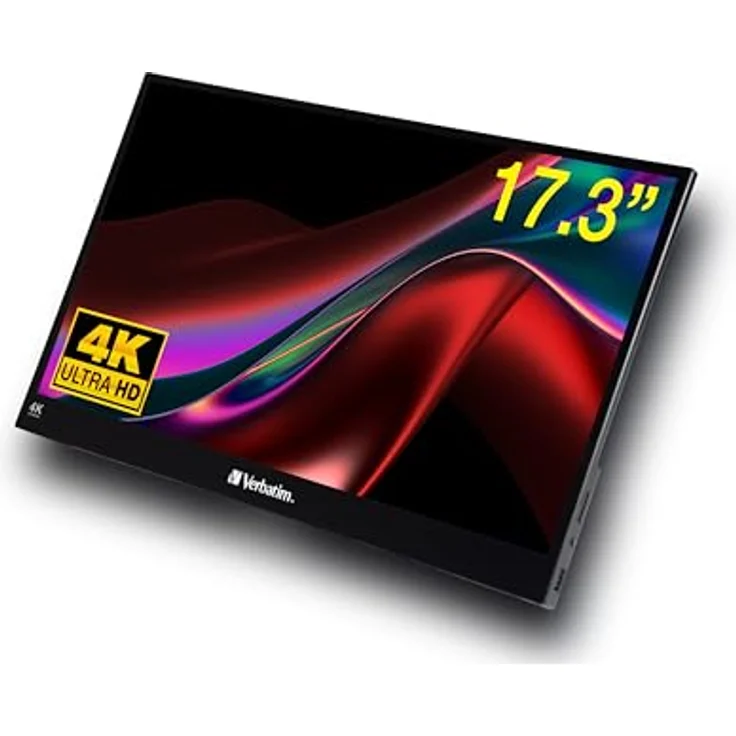 Verbatim Portable Touchscreen Monitor 4K, mobiler 17,3" Bildschirm, tragbarer HDR Screen für Laptop, Tablet, Smartphone, PS5 oder Nintendo Switch mit USB-C- und HDMI-Anschluss, schwarz – Bild 1