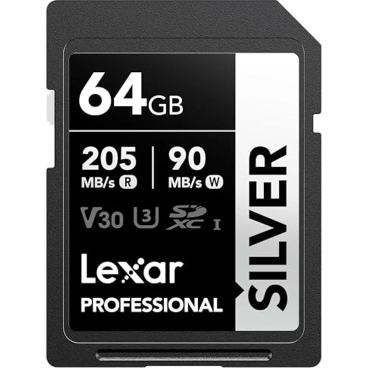 Lexar Silver SD Karte 64GB, UHS-I SDXC Card mit 205 MB/s Lesegeschwindigkeit, 90 MB/s Schreibgeschwindigkeit, V30 für 4K Videoaufnahmen – Bild 1