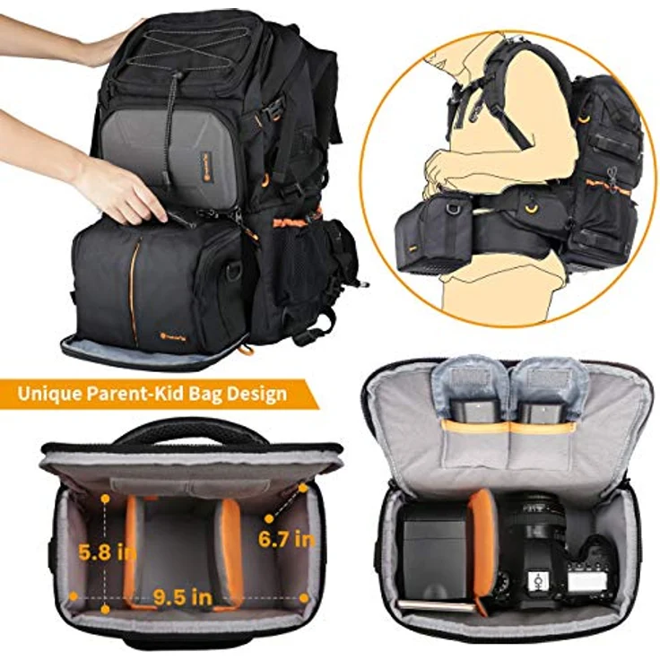 TARION Kamerarucksack Fotorucksack Groß 2-in-1, 27 Liter mit extra Kameratasche für Spiegelreflex D-SLR, wasserabweisend, schwarz – Bild 5