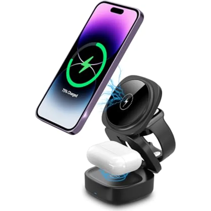 Fontastic Qumag induktive Ladestation 65W, Faltbarer 5-in-1 Wireless Charger mit Fast Charge USB-A und Power Delivery USB-C, geeignet für Smartphones, Tablets und mehr