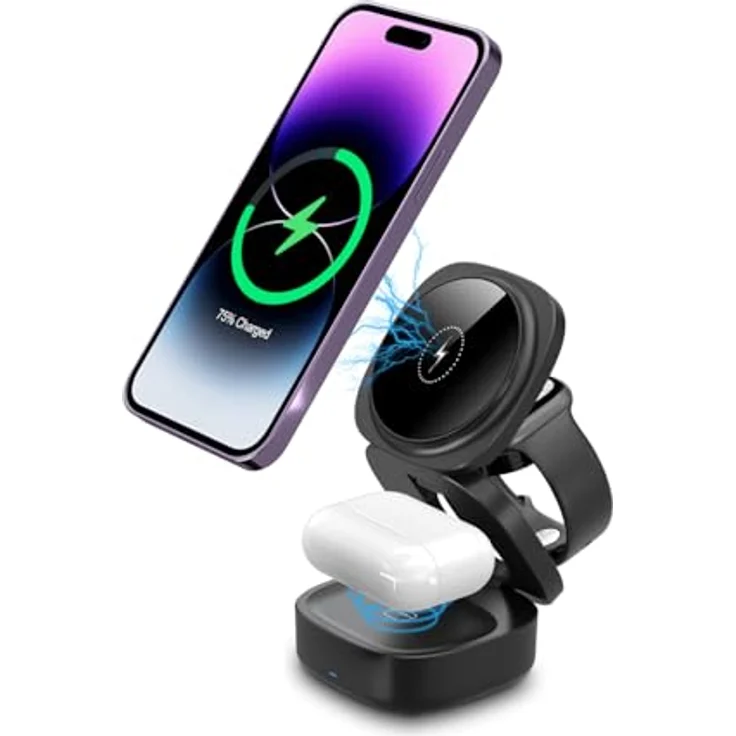 Fontastic Qumag induktive Ladestation 65W, Faltbarer 5-in-1 Wireless Charger mit Fast Charge USB-A und Power Delivery USB-C, geeignet für Smartphones, Tablets und mehr – Bild 1