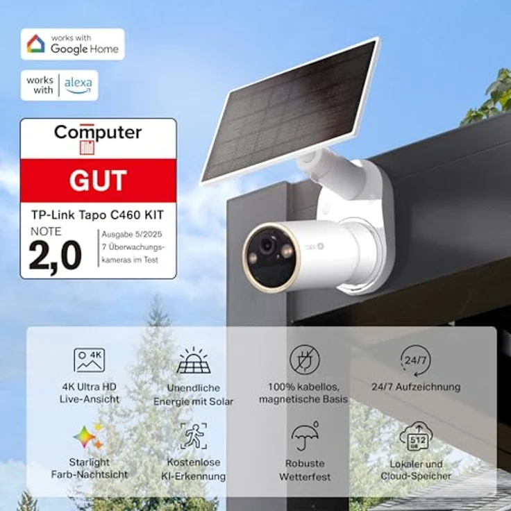 Tapo C460 KIT, 4K 8MP Solar Überwachungskamera mit Starlight-Farb-Nachtsicht, Dual-Band WLAN, Magnetfuß, KI-Erkennung und 10000-mAh-Akku – Bild 2