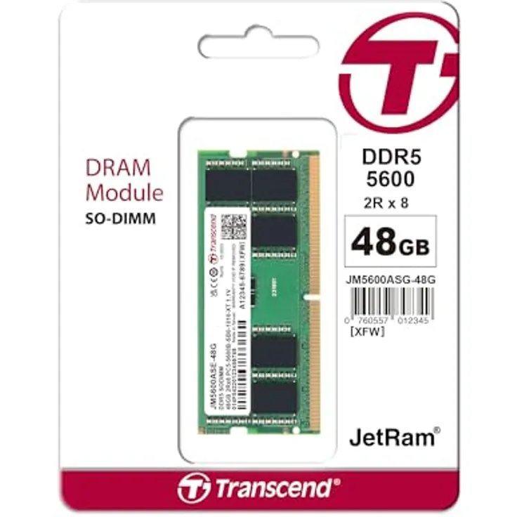 Transcend JetRam SO-DIMM DDR5 48GB 5600MHz Arbeitsspeicher CL46 für PC, ungepuffert, 262-pin