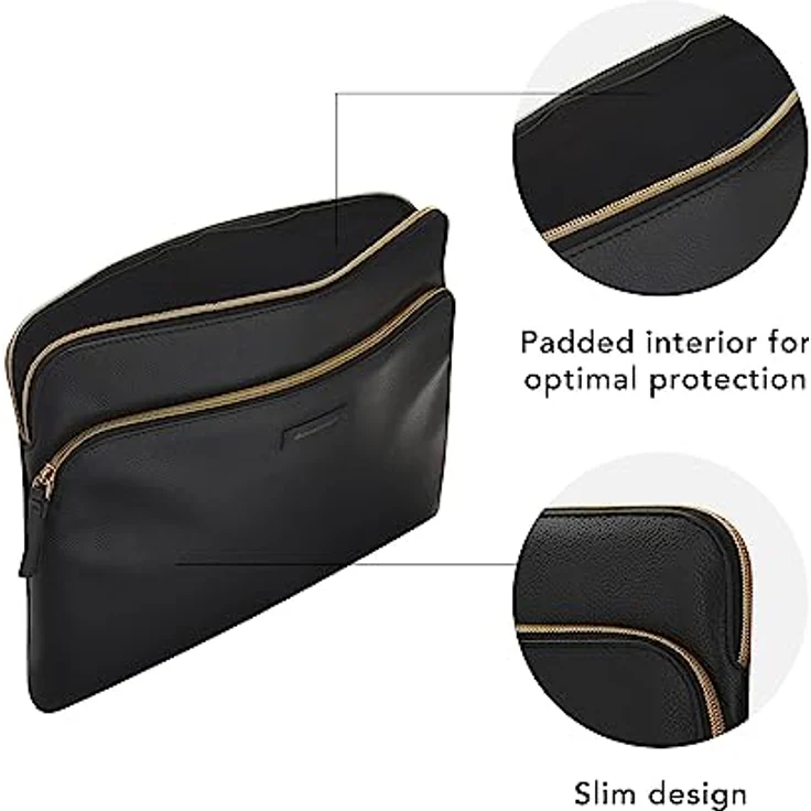 dbramante1928 Paris+ (14", Apple), elegante Notebooktasche aus nachhaltig genarbtem Leder, Schwarz, mit zusätzlicher Aussentasche – Bild 3