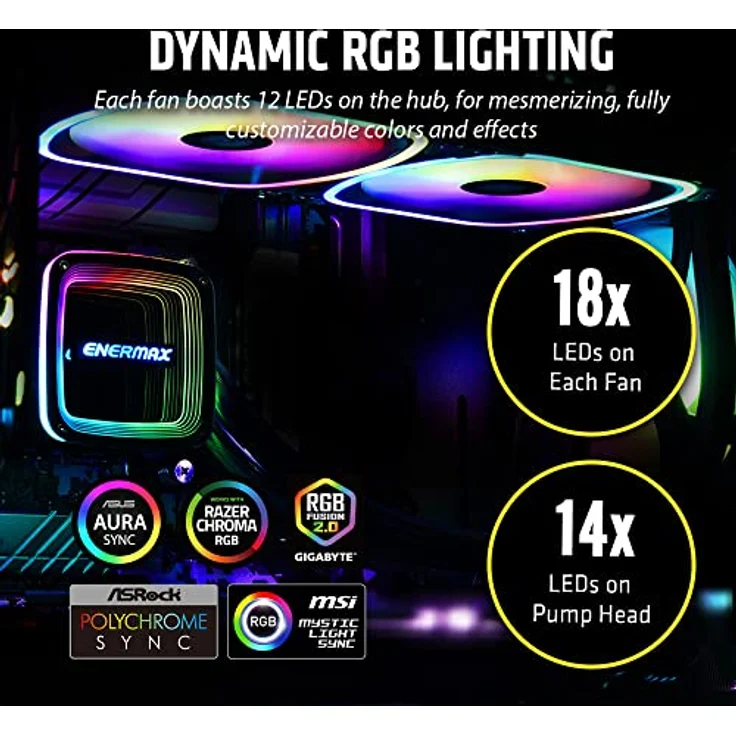 ENERMAX AQUAFUSION ADV ARGB 360mm AIO CPU Wasserkühlung Dual Chamber für Intel LGA1700/AMD AM5 Support 350W+ TDP (3x SquA RGB 120 PWM Lüfter); ELC-AQFA360-SQA, schwarz – Bild 4