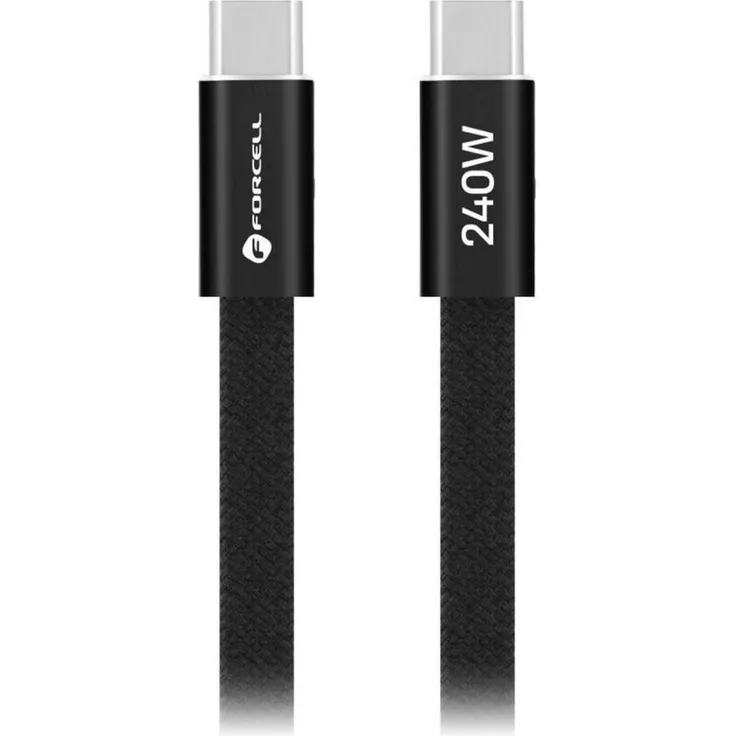Forcell CCFN23 USB-C-Kabel, 120 cm, flacher Stecker, 240 W Ladeleistung, Schwarz